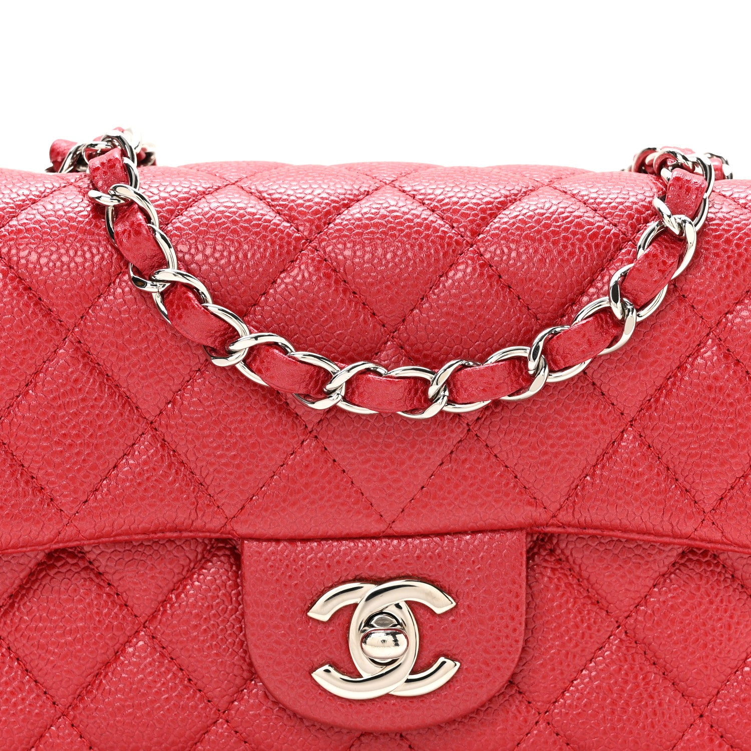 Chanel Kaviar gesteppte Mini Rechteckige Klappe in Rot · Foto 8