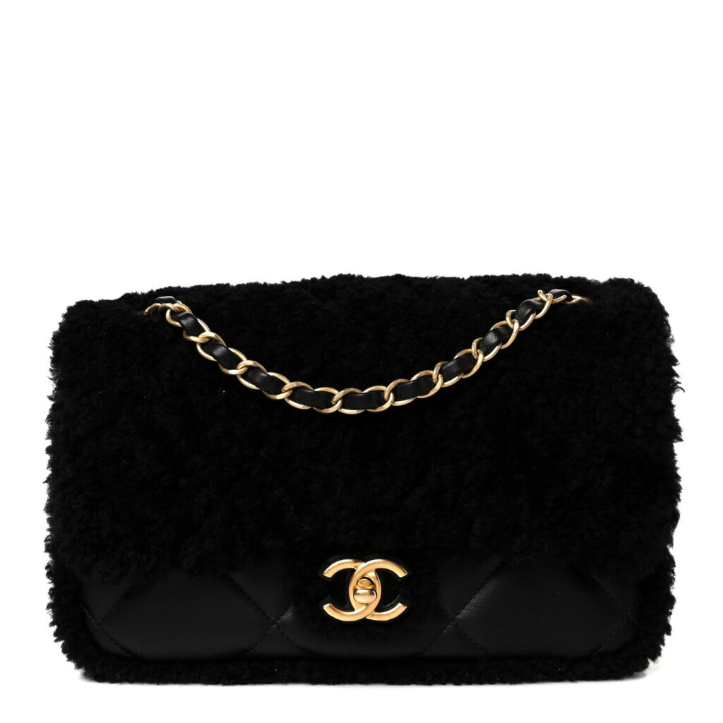 Chanel Shearling Lammleder Gesteppter pelziger Coco Klappe Schwarz