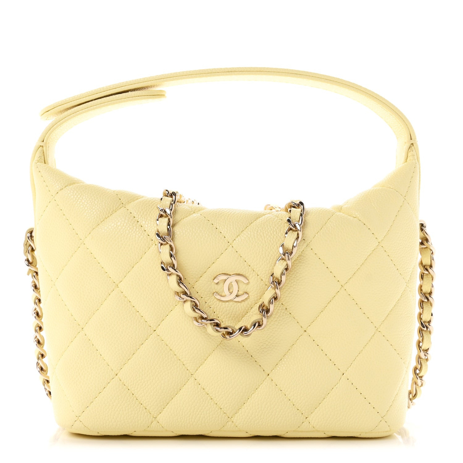 Chanel Pochette Hobo trapuntate in caviale con catena giallo chiaro