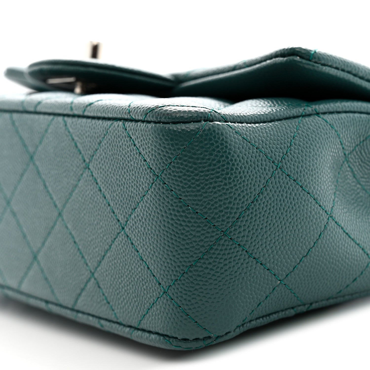 Chanel Kaviar gesteppte Mini Rechteckige Klappe dunkelgrün · Foto 10